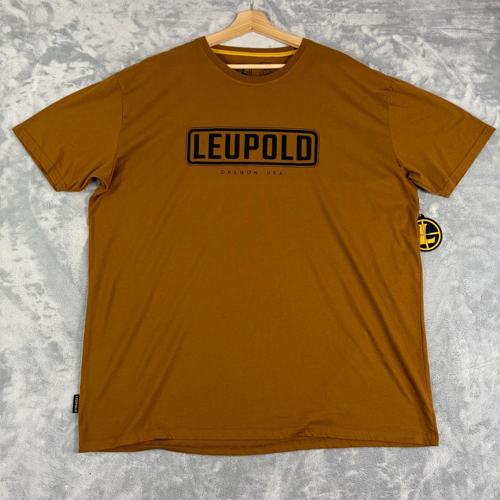 Leupold Optics T Shirt Mens 2XL Brown Oregon USA Outdoor Hunting Logo Tee NEW